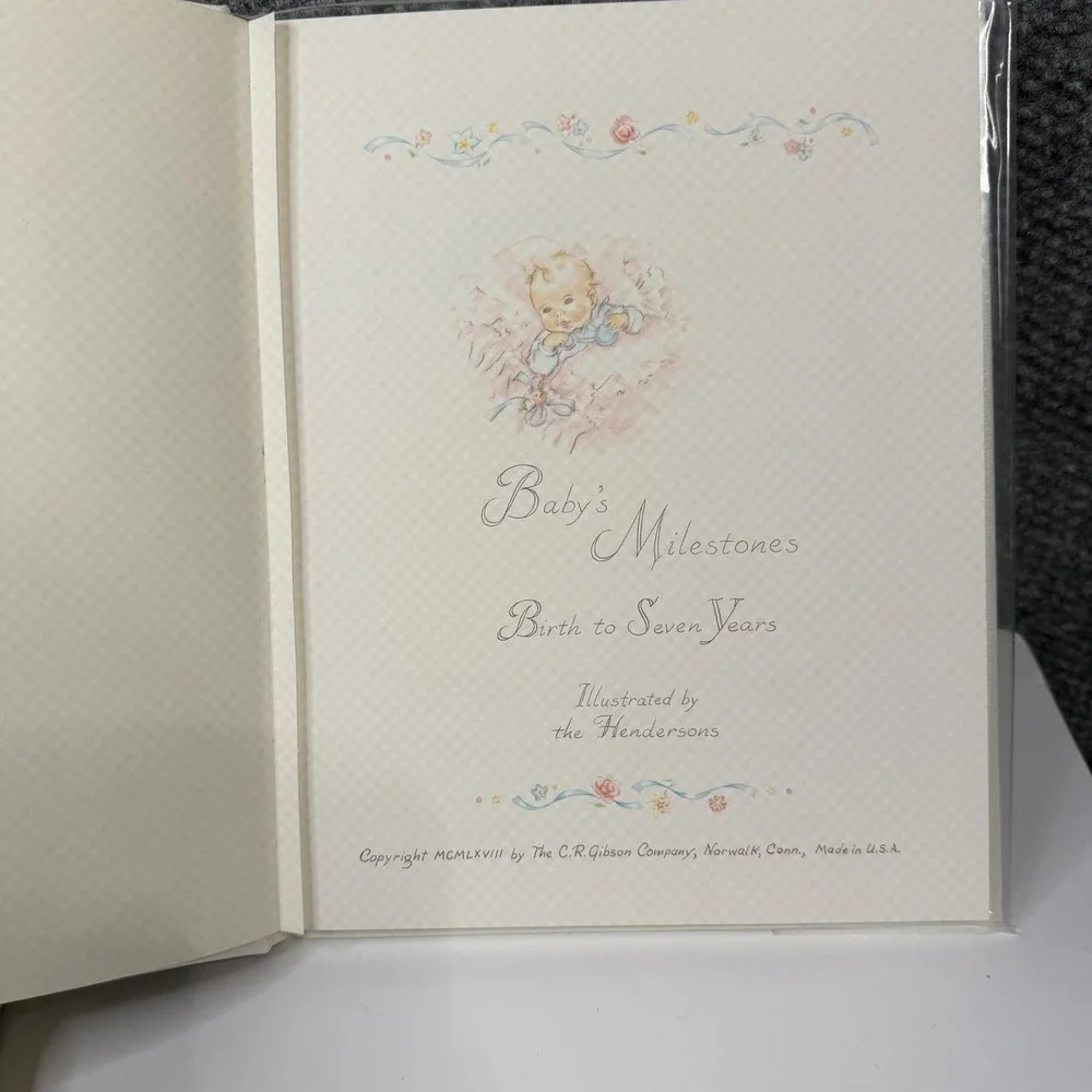 Vintage Ivory Silver Baby's Milestones Book Birth to Seven C.R Gibson